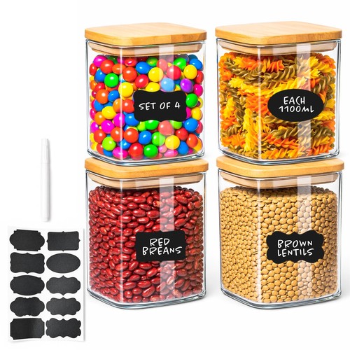 Glass canister set - set, bamboo