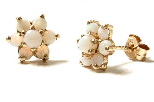 9ct gold opal cluster - cluster, stud