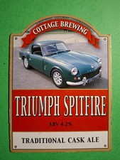 COTTAGE brewery beer pump clip TRIUMPH SPITFIRE cask ale badge front CLOSED car