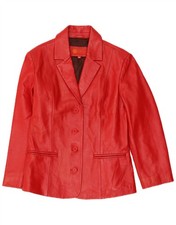 HELIUM Womens 4 Button Leather Blazer Jacket UK 14 Medium Red AA30