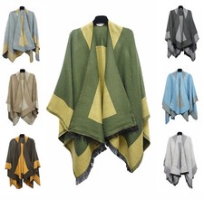 Women Open Reversible Poncho Cape Blanket Warm Winter Ladies Wrap Wool Shawl