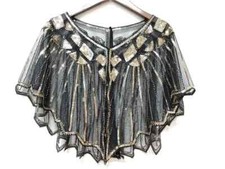 Retro 1920s Beaded Sequin Shawl Vintage Flapper Evening Cape Sheer Mesh