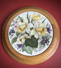 Vintage Ceramic & Wood Teapot Stand With Floral Design By Peter Camus Cottage