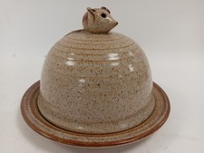 Handmade Ceramic Mouse Cheese Dome Dish with Lid Rustic Pottery 8" Diameter 6" H