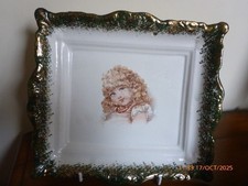 Antique Victorian Staffordshire Green Lustre Wall Plaque Portrait Little Girl