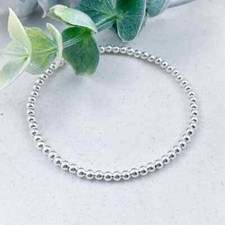 Sterling Silver Plain Beaded Bracelet Ball Simple Minimalist 2mm 3mm 4mm 5mm 6mm