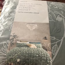 NEXT Ditsy Green Floral Textured Pleats Double Oxford BedSet RRP £60