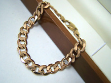 SUPERB SOLID 9CT GOLD FLAT CURB LINK CHUNKY 8.48" CHAIN BRACELET HEAVY 17.7G 375