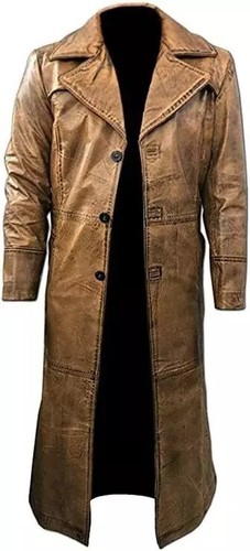 Men brown leather trench - leather,