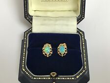 Synthetic Fire Opal 9ct Gold Stud Drop Vintage Earrings