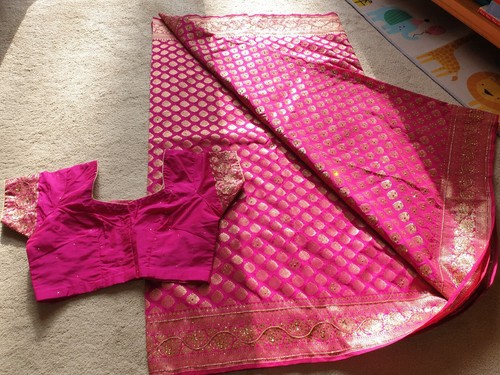 Hot pink coloured katan saree - coloured,