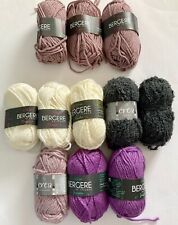 JOB LOT KNITTING WOOL YARN 10 X 25g VARIOUS GREY/BLUE/CREAM/CRAFT/SCARVES