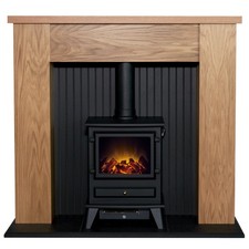 Adam New England Stove Fireplace in Oak & Black with Hudson Electric Stove in...