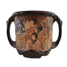 Large Bretby Bamboo Ware Art Pottery Jardiniere 2 Handle Planter Pot Brown