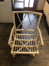 FOUR WHITE WICKER / BAMBOO CHAIRS, 1 NEEDS REPAIR TO STRUT