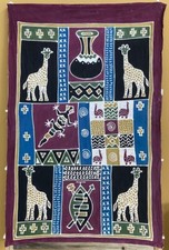 Vintage African Type Batik Style Abstract Geometric Tribal Design Wall hanging