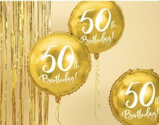 Gold Themed 50th Birthday 18” Foil Helium Balloon. Age 50 Gold Party Decorations