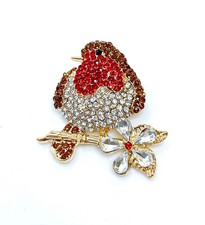 Luxury Robin Red Breast Brooch | Vintage Diamanté Pin | Christmas Gift for Women