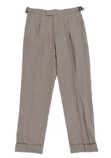 M&S Men's Trousers Brown Tapered Fit Pleat Front Side Waist Belt & Buckle New F1