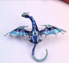 Fashion Crystal Enamel Flying Blue Dragon Brooch Pin Women Costume Jewelry 