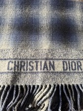 Dior genuine blanket, throw blue used logo 100 % wool, warm, winter  160 x 145cm