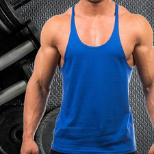 PLAIN MENS GYM VEST FOR WEIGHT TRAINING MUSCLE FIT STRINGER FITNESS