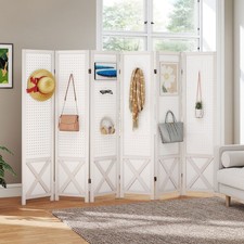 6 Panel Folding Room Divider with Pegboard Display Freestanding