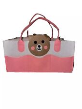 Felt Baby Caddy Organizer Bear Bag, Pink Changing Nappy Storage Carrier