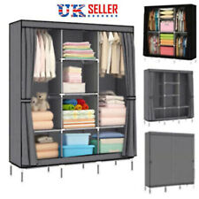 Large Fabric Canvas Wardrobe With Hanging Rail Shelving Clothes Storage Cupboard