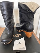 UGG Lynnea Black Leather Clog Boots Size 5.5