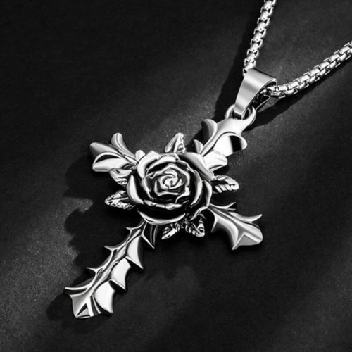 Vintage silver rose cross - silver,