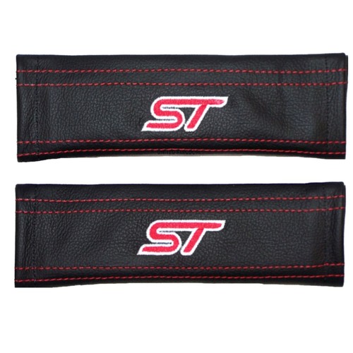 Black leather seat belt covers - black,