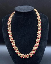 Trifari Signed Gold Tone And Red Rhinestones Choker Necklace