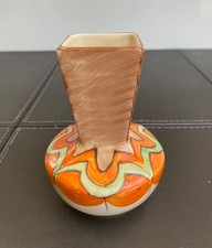 Myott 1930 Minature Square Neck Vase Hand Painted In Very Deco Geometric Design