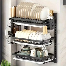 3 Tier Wall Mounted Dish Drainer Rack -  plate, drain, Drying, cutlery, sink