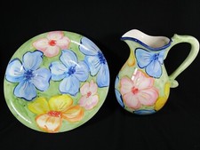 Beautiful Vintage Hand Painted Large Wash Bowl & Water Pitcher Jug No 828