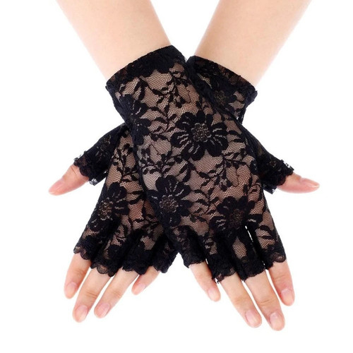 Black white lace - gloves, short