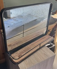  Wall Mirror or freestanding mirror with wooden Shelf – Rustic Metal Frame 