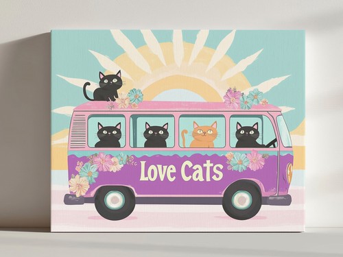 Peace love hippie van - love, cats