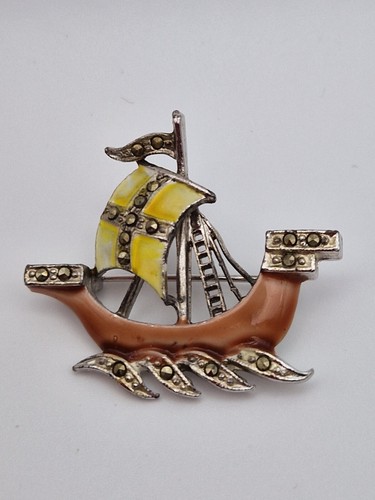 Vintage silver tone enamel - , &