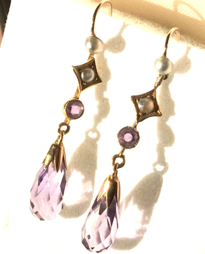 Antique 9ct gold drop earrings - antique,