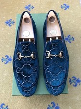 Gucci Jordaan Velvet Blue Monogram Horsebit Shoes Loafer Mens UK 11 US 12 45 NEW