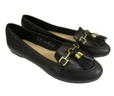 Ex M&S Women's Vegan Slip On Flat Tassel Trim Loafers Black UK 6 #5415