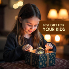 3D Solar System Crystal Ball Night Light with Wooden Base – USB Powered