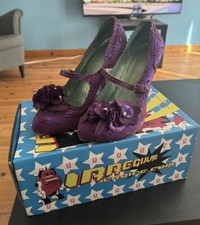 Irregular Choice Cortesan Floral Purple Suede Sparkly Shoes EU 41 UK 7.5 or 8