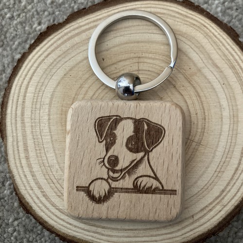 Jack russell keyring - keyring, wooden