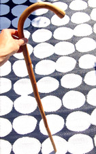 Vintage ' Natural Wooden 37" Walking Stick ' With Bent Handle Aide Mobility ***