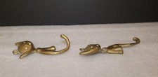 Vintage Brass Cat Coat Hook x 2 