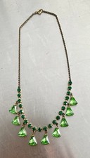 Art Deco Vintage Antique Green Paste Rhinestone Necklace Czech Bohemian Glass