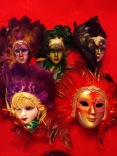 Wall hanging feathered masks - hanging,